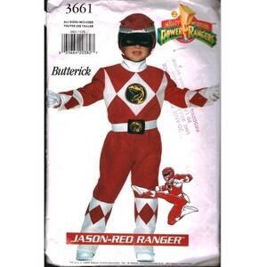 Vintage 1994 Butterick 3661 Power Rangers Red Ranger Costume Sewing Pattern Kids
